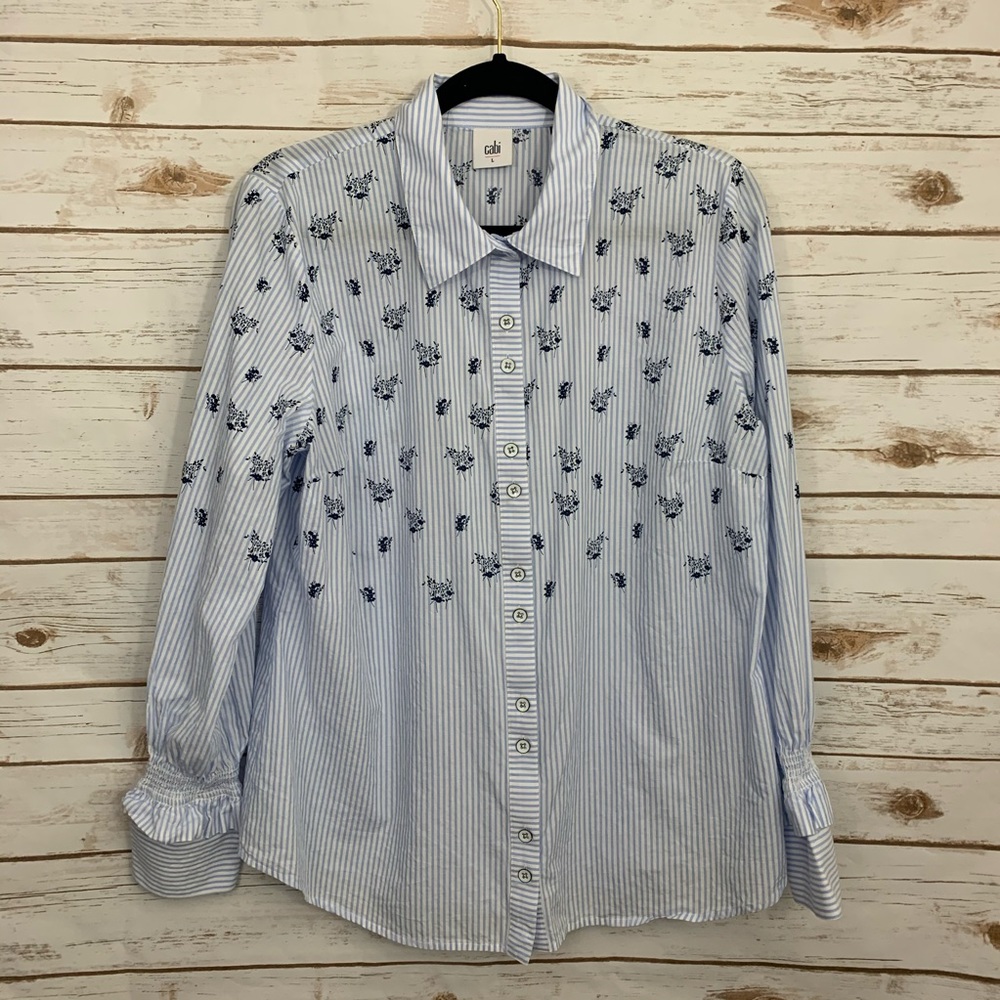 CABI Mixed Pattern Button Down Career Blouse L